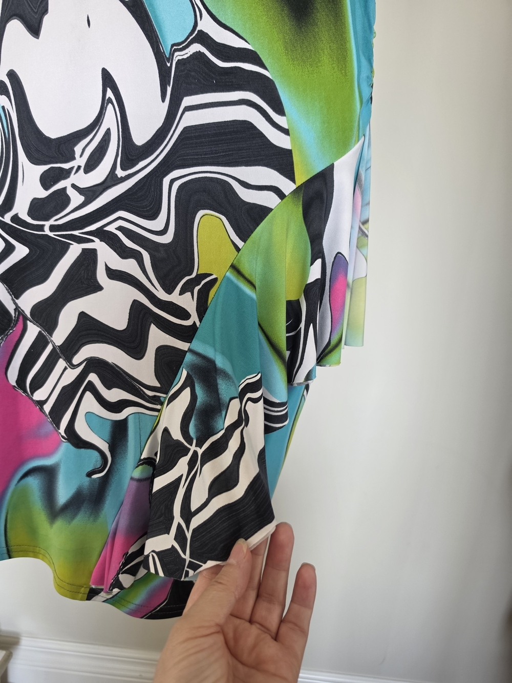JOSEPH RIBKOFF ABSTRACT PRINT RUCHED RUFFLE MIDI DRESS SIZE 10 - Picture 2 of 9